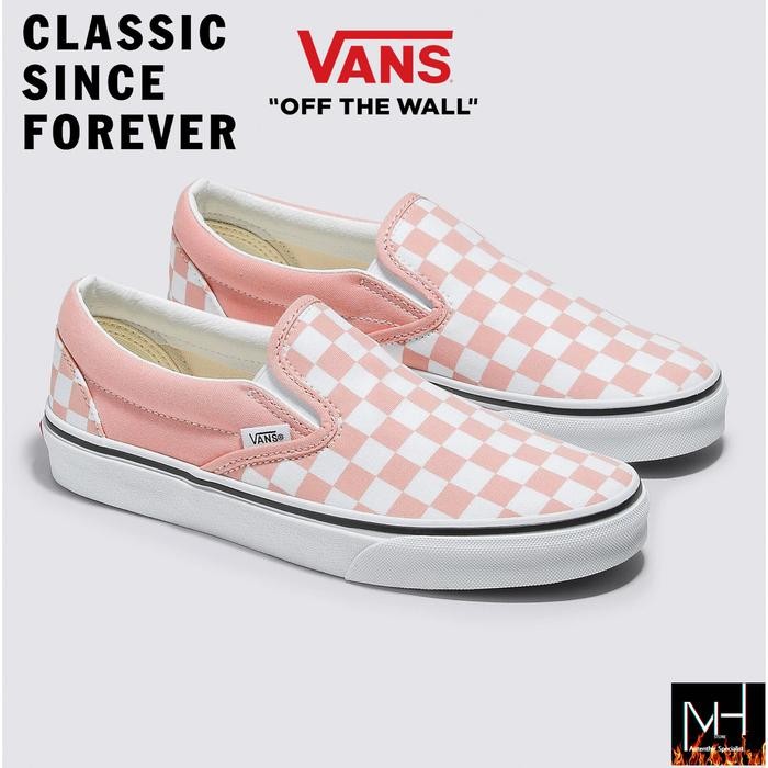 VANS SLIP-ON CHECKERBOARD PINK WHITE CLASSIC ORIGINAL 100%
