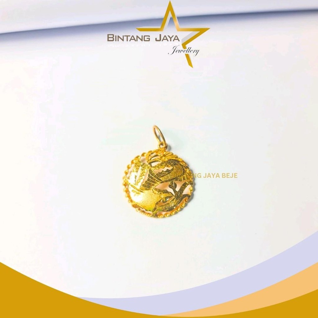 [Special Hemat] - Liontin Emas Asli Bulat Ukir Naga Eksotis - Kadar (16K) - Berat 2,67gr - Sentuhan 