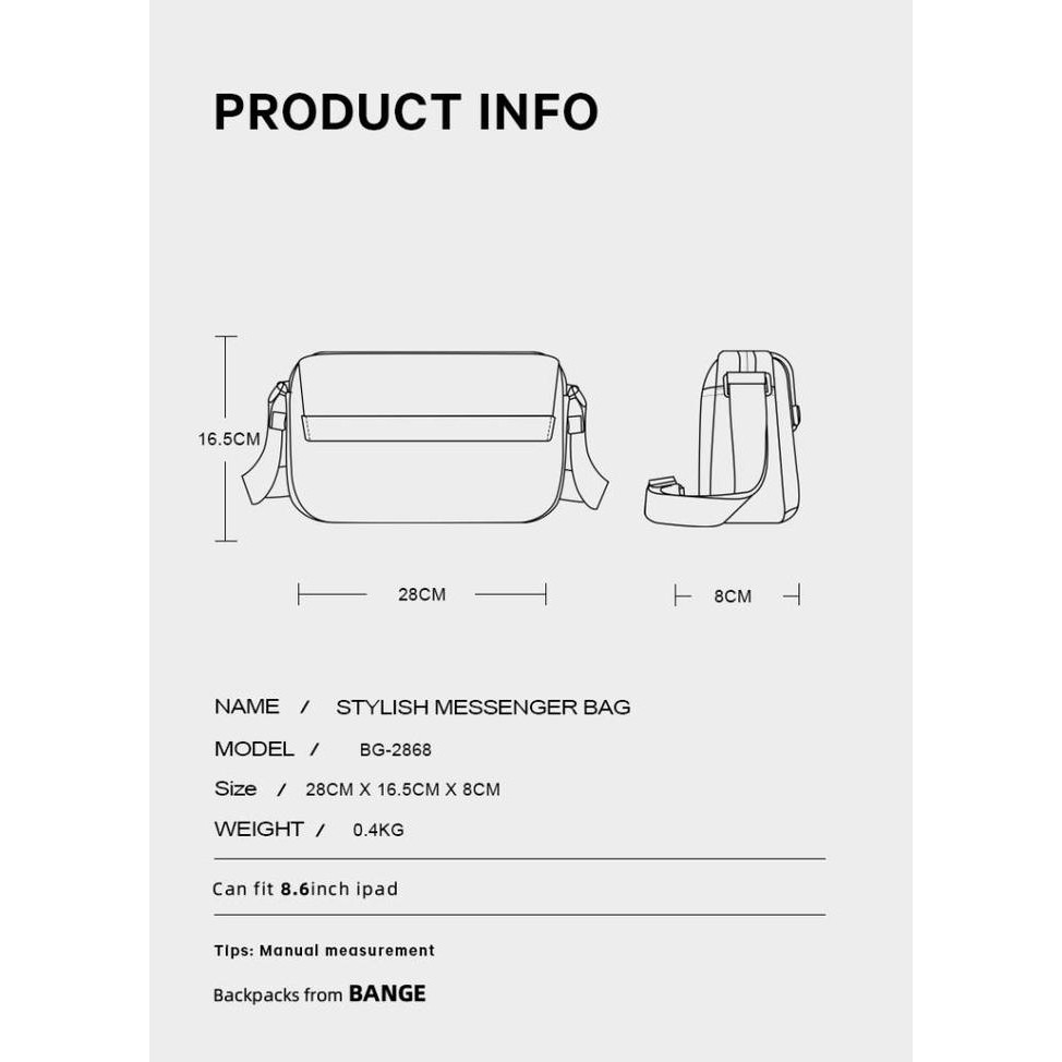 BANGE Tas Selempang Pria BG2868 - Tahan Air,Tas Sling Bag Pria Stylish