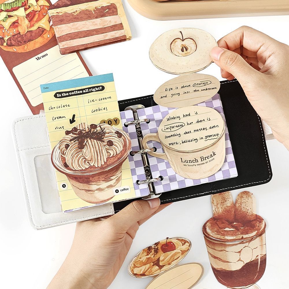 

4style 10pcs delicious food latte coffee appearance folding sticky notes message paper DIY handmade
