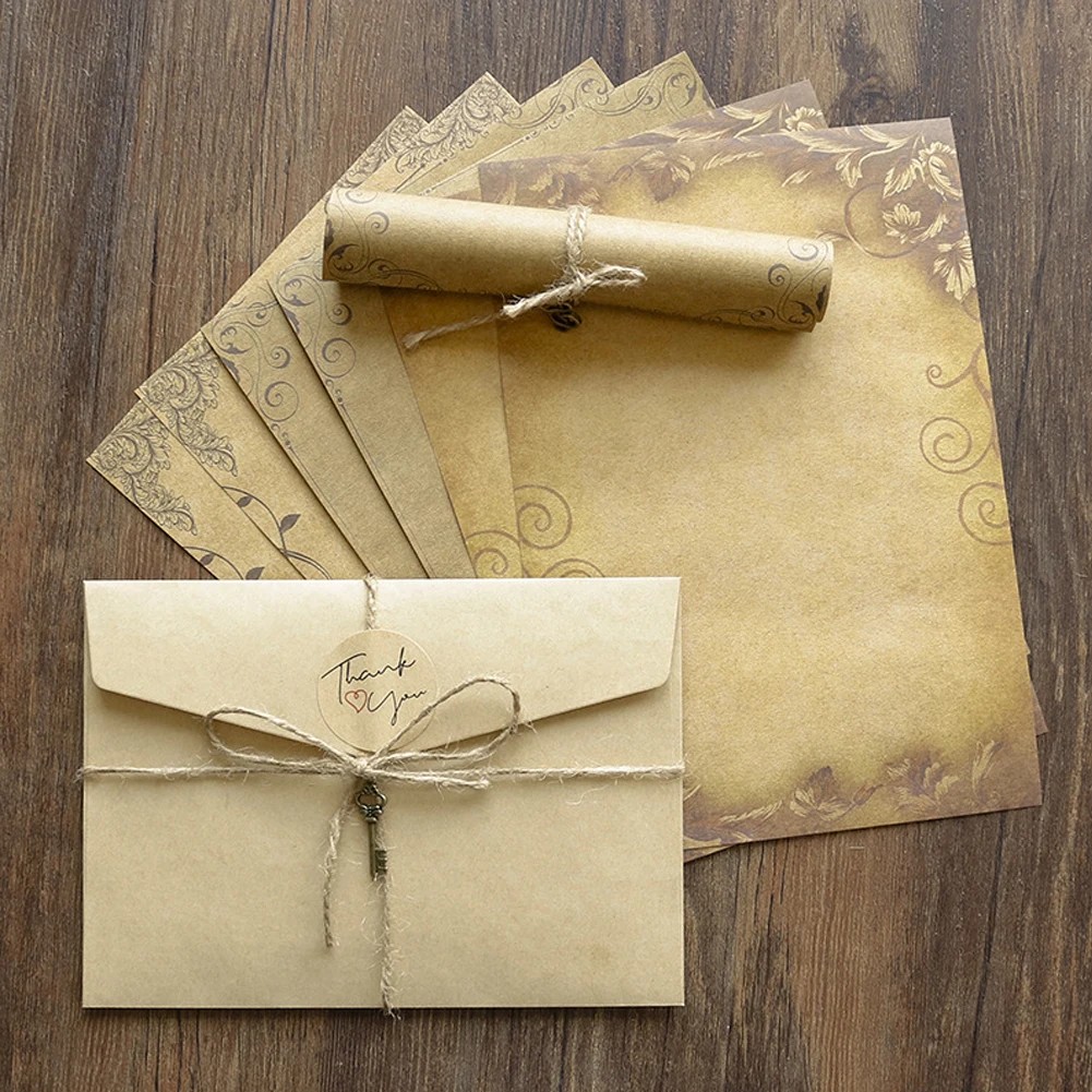 

Europe Style Kraft Envelope Letter Paper With Rope Vintage Letter Message Pad Wedding Letter School