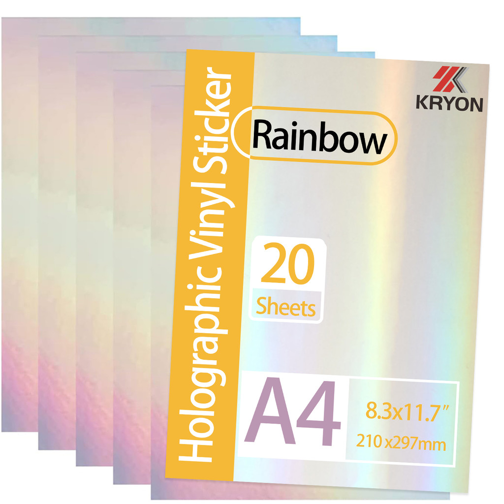 

KRYON A4 20 Sheets Rainbow Size:8.3x11.7 inch 210x297mm Holographic Sticker Paper Glitter Clear Cold