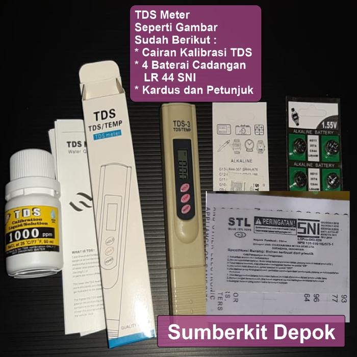 Terlaris Paket Tds Meter Sudah Dikalibrasi + Baterai + Cairan Kalibrasi Tds