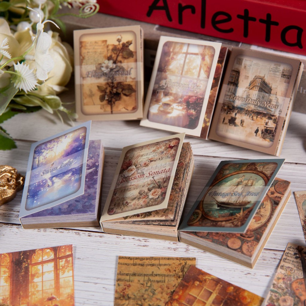 

80pcs/lot Memo Pads Material Paper Collection of Antique Paintings Junk Journal Scrapbooking Retro