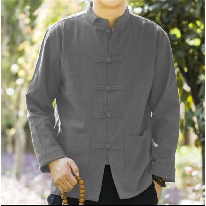 (Allthebest) BAJU KOKO CINA KUNGFU IPMAN PRIA DEWASA POLOS KEKINIAN LENGAN PANJANG