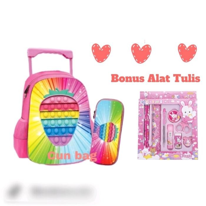 Tas Ransel Troli Anak Perempuan Motif Pop It Tas Dorong Koper Anak Perempuan Karakter Sekolah Tk