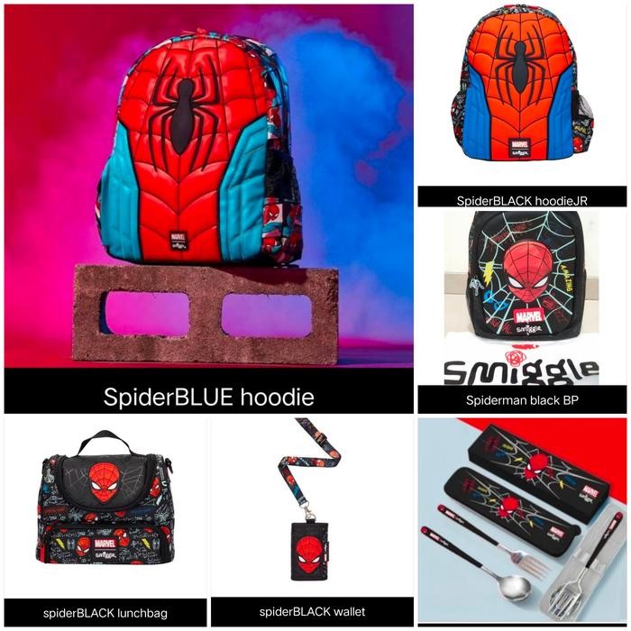 Smiggle Spiderman Backpack Lunch Bag Pencil Case Trolley Sendok Kado