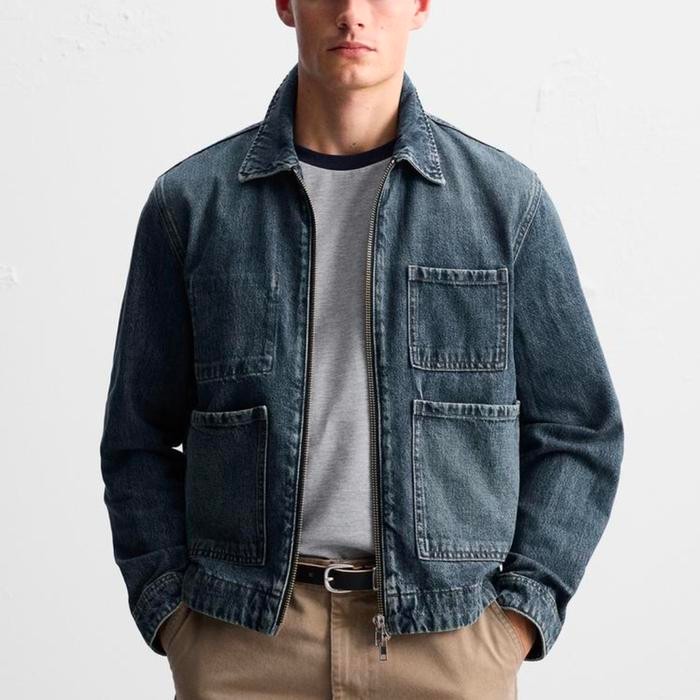 Jaket Zara Denim Ritleting Pria Original