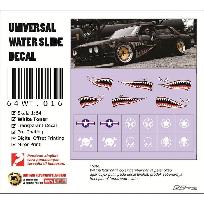 Universal water slide decal WHITE TONER 1:64 Shark