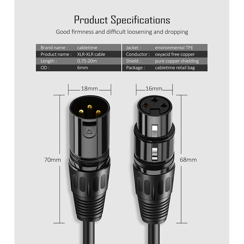 Cabletime Kabel Aux Audio Microphone Xlr Male To Female