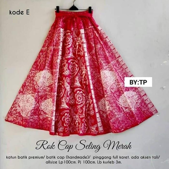 TERLARIS Rok batik cap seling merah-Rok payung wanita READY STOCK