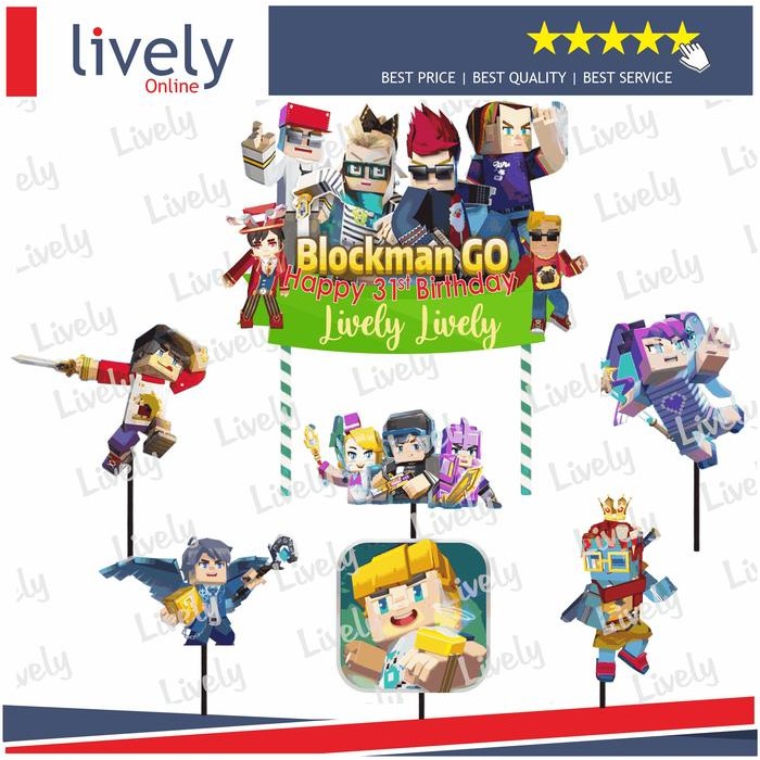 CUSTOM NAMA HIASAN KUE ULANG TAHUN KARAKTER TOPPER BLOCKMAN GO CAKE TOPPER HAPPY BIRTHDAY