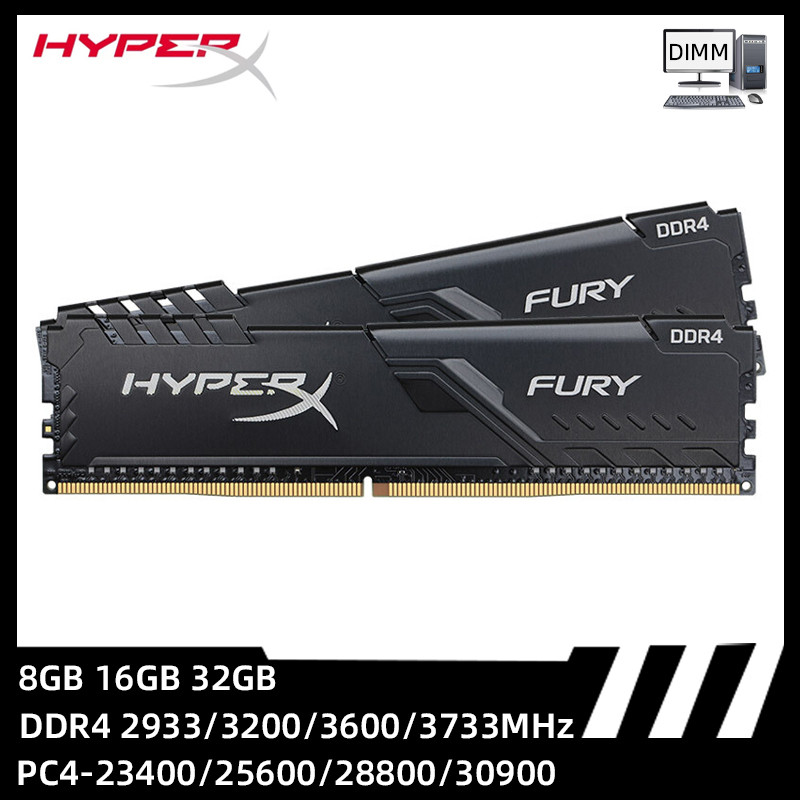 HyperX Fury Memoria RAM DDR4 8GB 16GB 32GB 2933 3200 3600 3733MHz Desktop Memory DIMM PC4-23400 2560