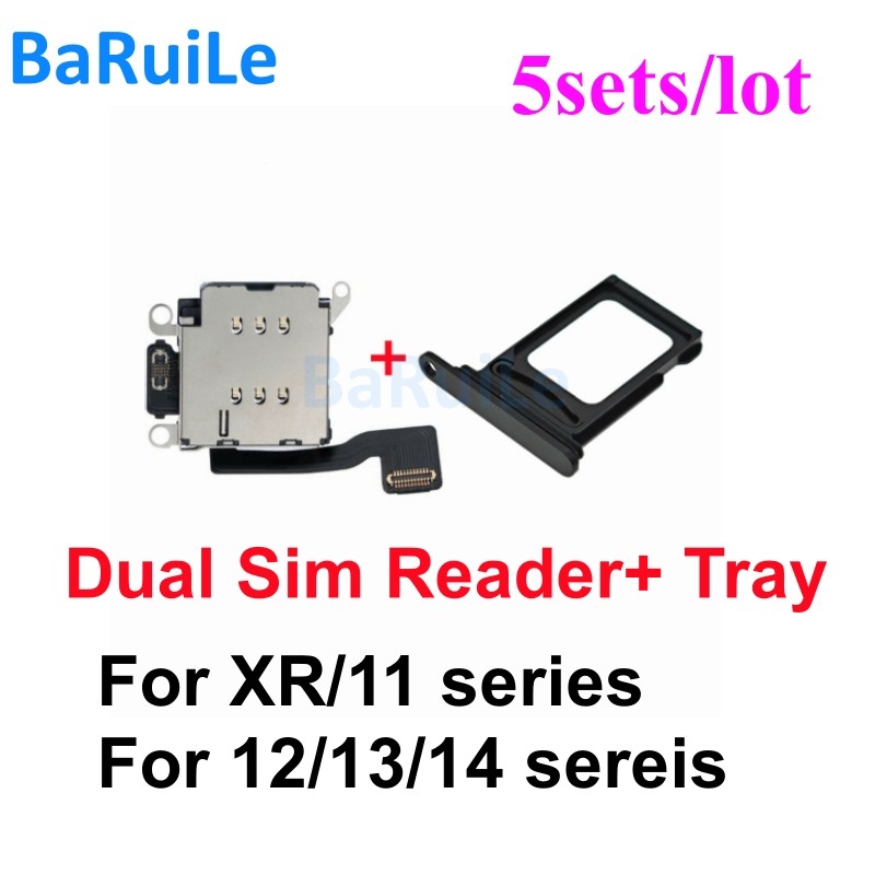 BaRuiLe 5sets For iphone 11 12 13 Pro Max 14 Plus XR Dual Sim Card Reader Adapter + Dual Sim Tray ho