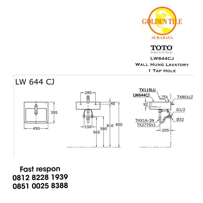 Toto Wastafel Lw644Cj Original Wastafel Kotak Gantung Minimalis