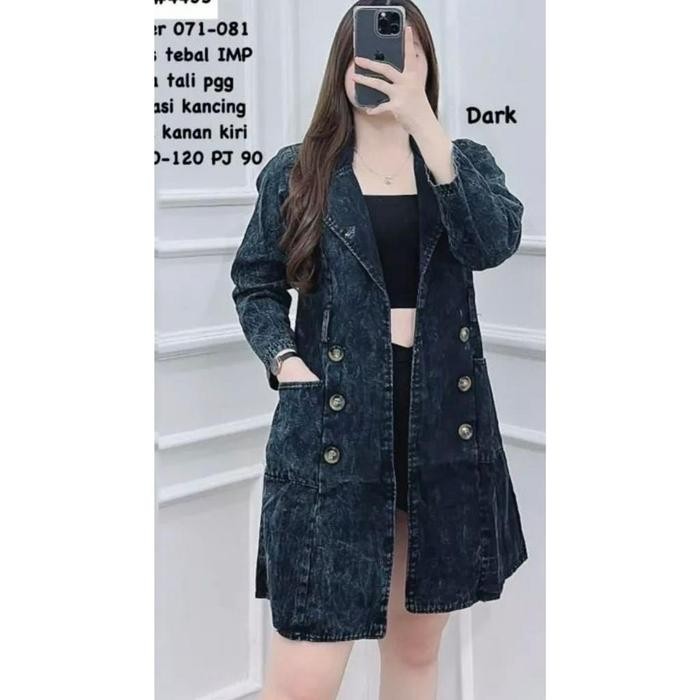 TERLARIS Long blazer jeans tebal lengan panjang varian kancing depan/outer tunik jeans bkk Kantong