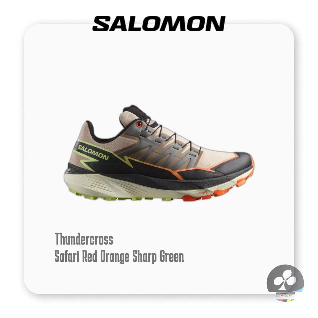 Sepatu SALOMON Thundercross SAFARI/RED ORANGE/SHARP GREEN - Sepatu Lari Trail Outdoor Premium Origin