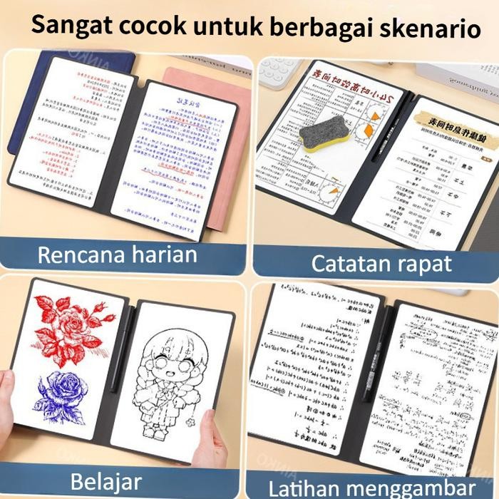

Papan Tulis Portable A5 Whiteboard Notebook PU Leather with Pen Draf buku Notepad