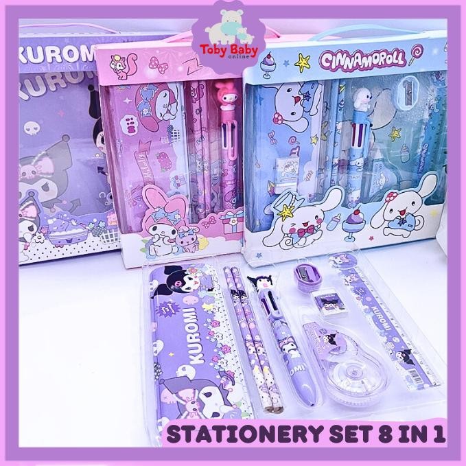 

TobyBaby Set Alat Tulis Anak 8 in 1 Motif Sanrio Melodi Cinamon Kuromi Stationary Set Perlengkapan