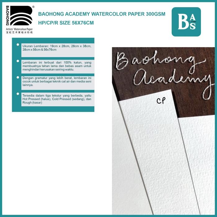 

Baohong - Academy Watercolor Paper Sheet 300gsm 100% cotton HP/CP/R - Kertas Cat Air - Bali Art