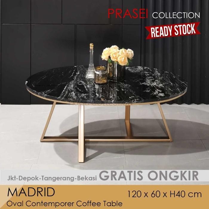 Madrid - Modern Oval Marble Coffee Table Meja Tamu Marmer