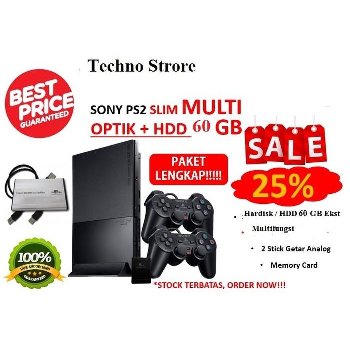 Sony Playstation 2 SLIM OPTIK + HARDISK 60GB + PAKET LENGKAP - PS 2