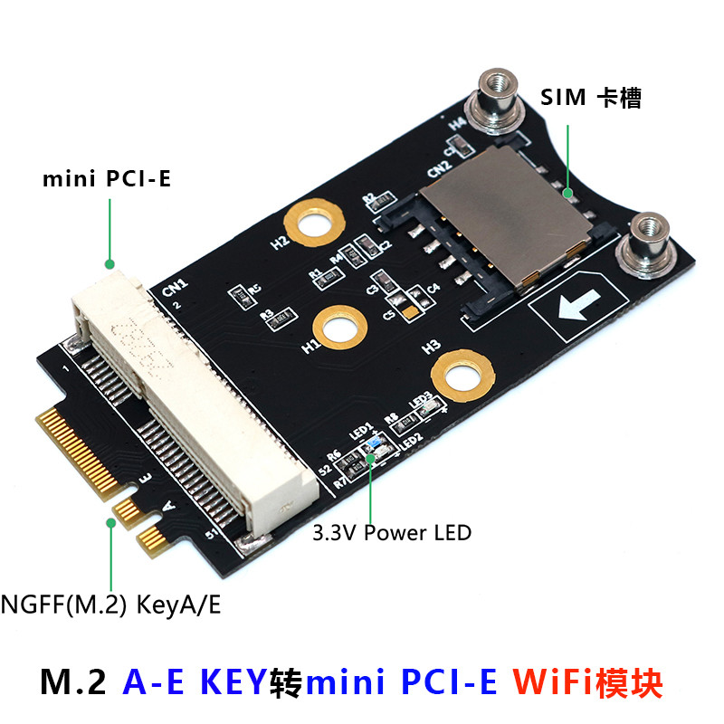 M.2 Wifi Adapter Mini PCIE Wireless Network Card to M2 NGFF Key A+E Wifi Card Raiser with SIM Card