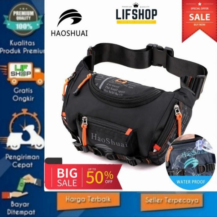 Tas Selempang Waist Bag Pria Import HAOSHUAI 5130 ORIGINAL Anti Air