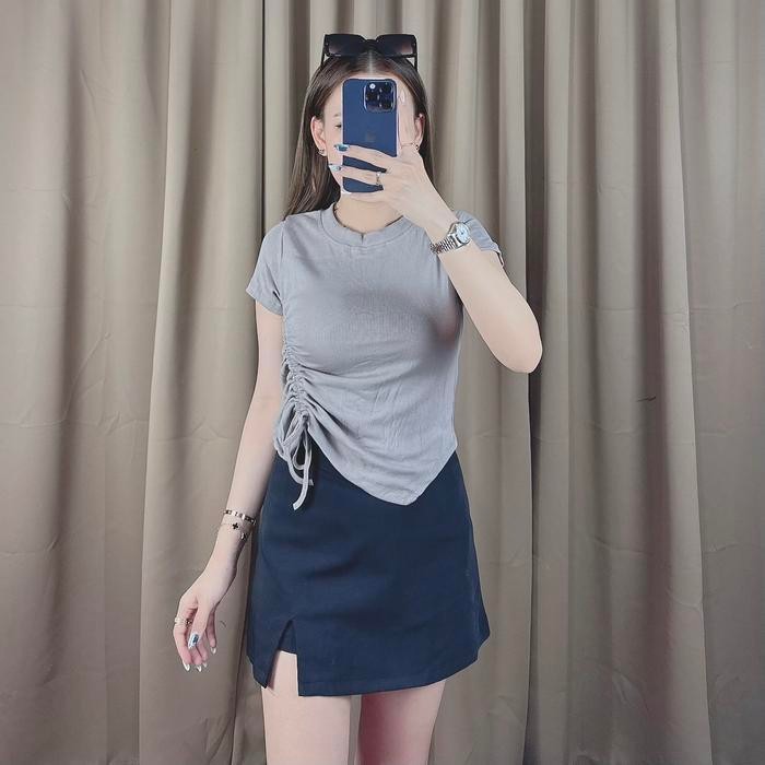 (Expert) Scrunch rib top atasan rib kerut