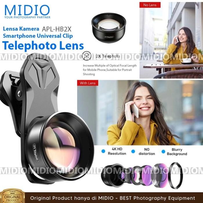 APEXEL Lensa Kamera Smartphone Universal Clip 2X Telephoto Lens