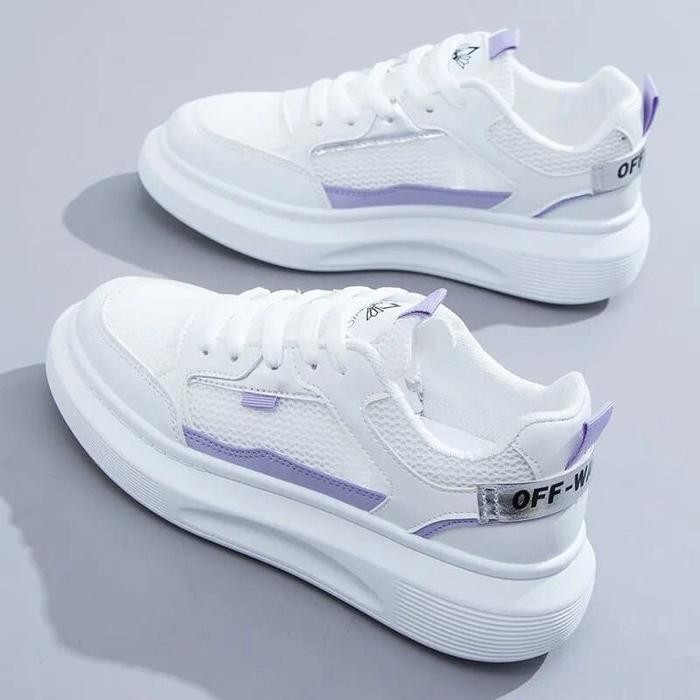 Sepatu Sneakers Wanita Putih Ungu Shoes -Gratisongkir