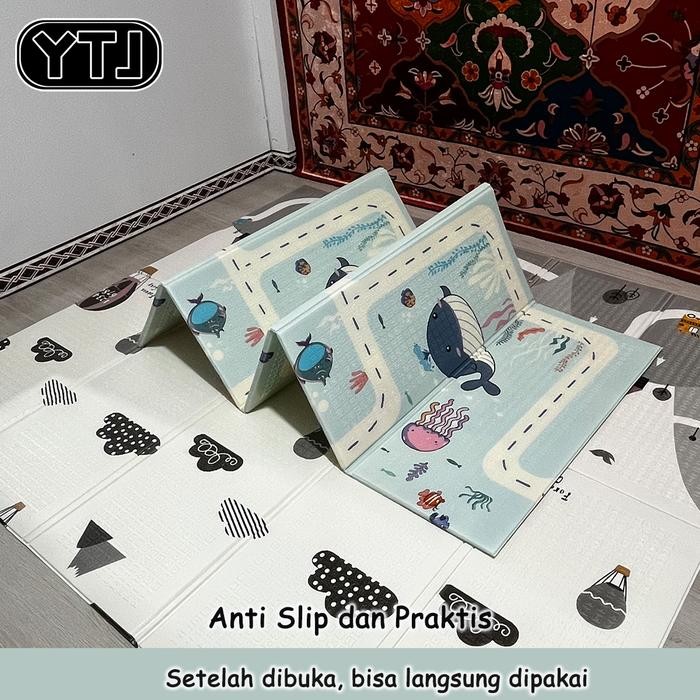 YTJ Matras Bayi 180x200 cm Playmat Bayi Karpet Lipat Anak/Bayi Tikar Lipat Foam Dua Sisi Gambar-FREE