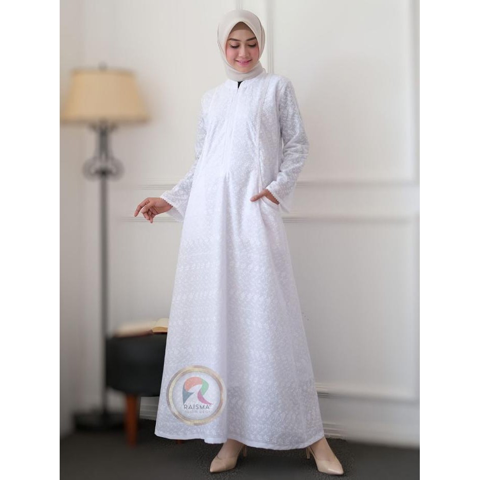 Raisma - Princess Baju Gamis Putih Wanita Katun Baju Lebaran Umroh Haji Busana Muslim Wanita
