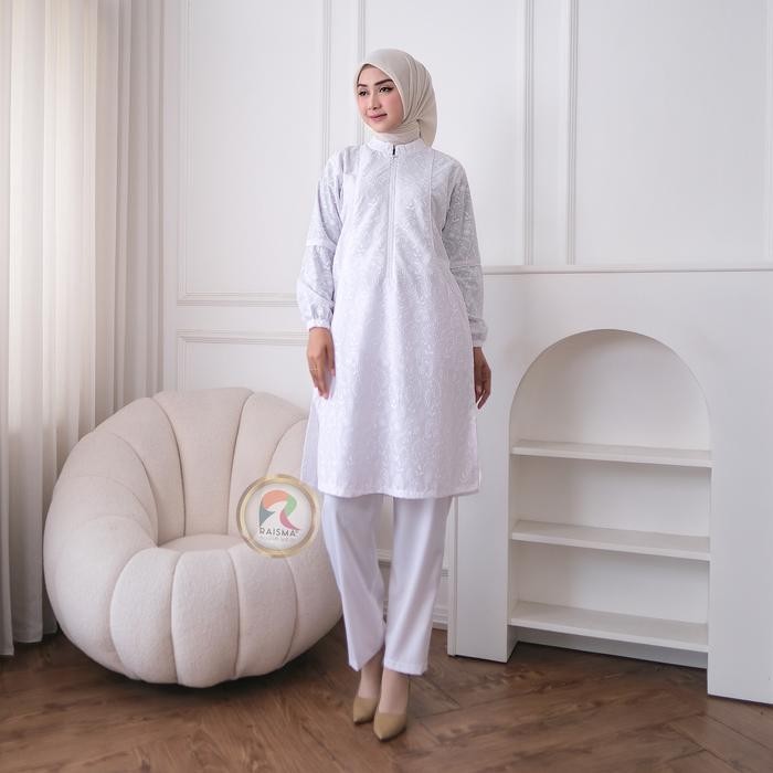 Setelan tunik Muslim Putih Bahan Katun Baju Perlengkapan Umroh Haji Wanita Celana Gamis Celana Gamis
