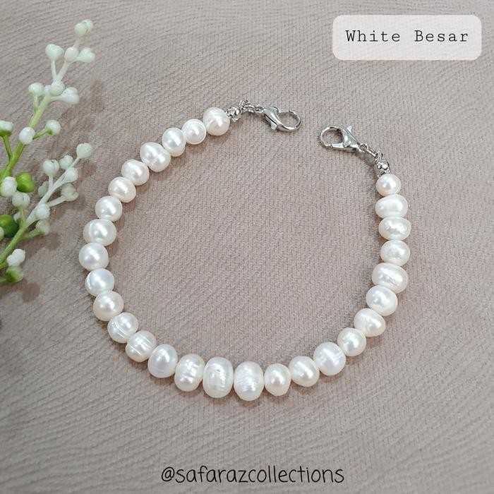 Konektor Masker Hijab Mutiara Air Tawar Bulat - White Kecil