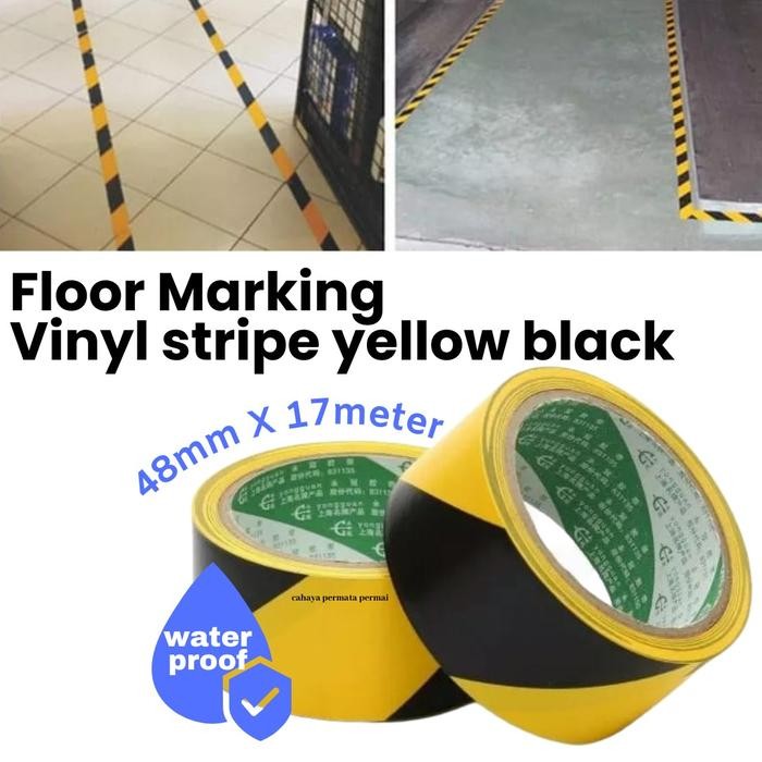 

AT Floor Marking Tape Lakban Lantai Kuning Hitam-isolasi Lantai 48mmx17m