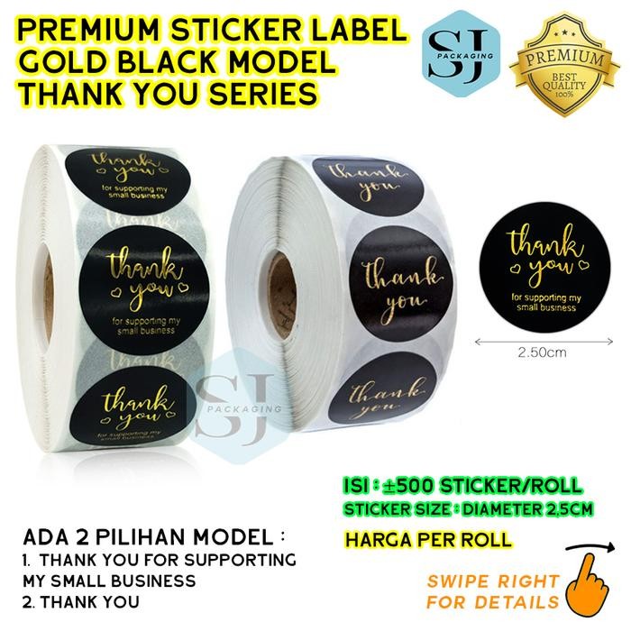 

AT (Model 7) Sticker Label Black Gold Thank You Stiker Hitam 1 Roll 500pc
