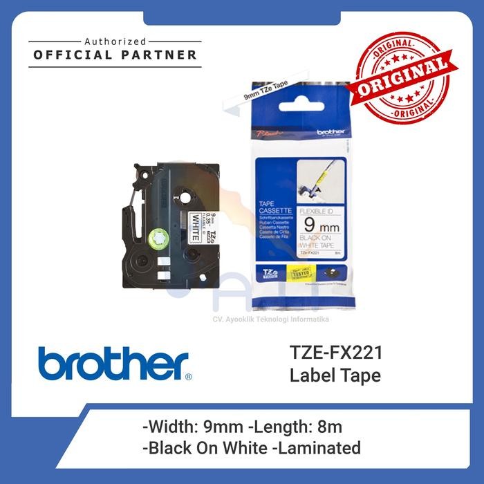 

AT BROTHER Label Tape TZE FX221 Flexible 9mm Black On White