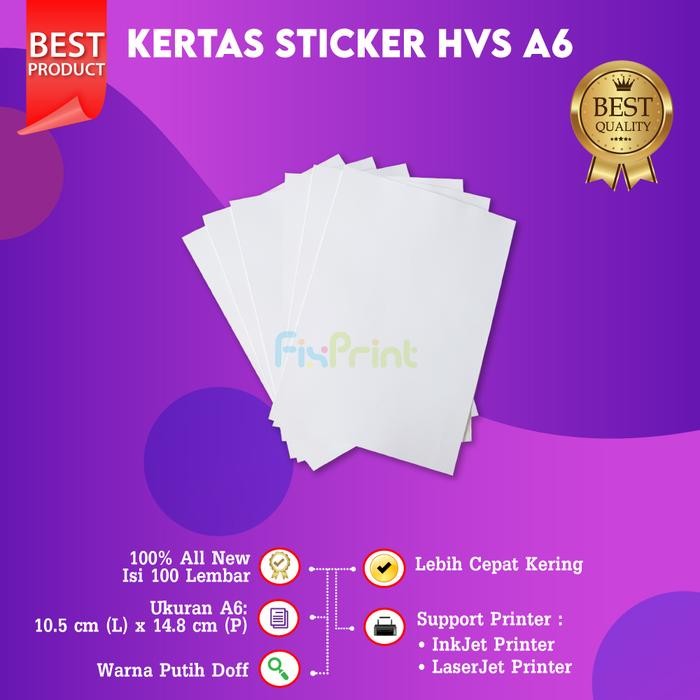 

AT Kertas Stiker HVS A6 isi 100 Label 10.5cm x 14.8cm Inkjet Laserjet