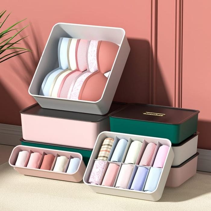 Storage box polos tutup utk bra kaos mini set/W3223 Kotak penyimpanan sekat buat bra