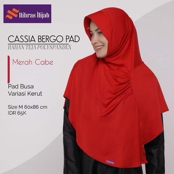 Nibras Hijab Cassia Bergo Pad M Merah Cabe Instan Syar'i Bahan Teja