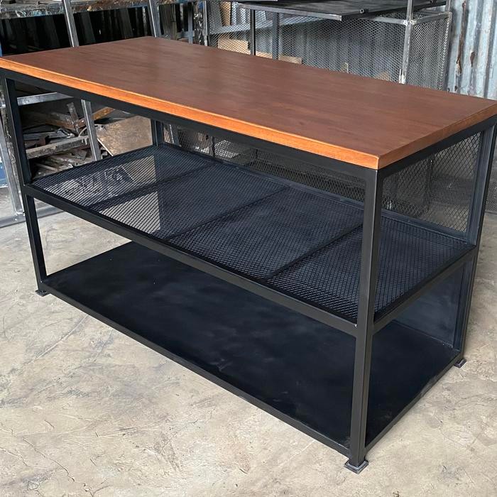 Industrial Island Table - Meja Dapur - Meja Makan Solid Wood Furniture Besi