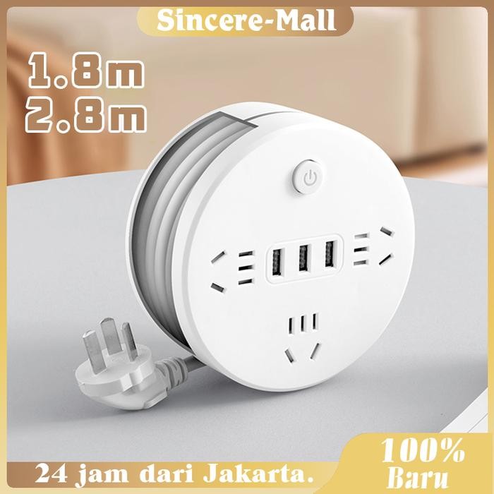 Stop Kontak Kabel Switch 1.8M/2.8M Colokan Listrik Extension Dengan 3 Usb Port Stop Kontak Gulung