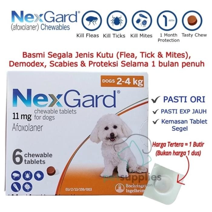 Obat Kutu Anjing Nexgard Basmi Kutu Demodex Scabies - Varian Ukuran S M L Xl - Nexgard Original