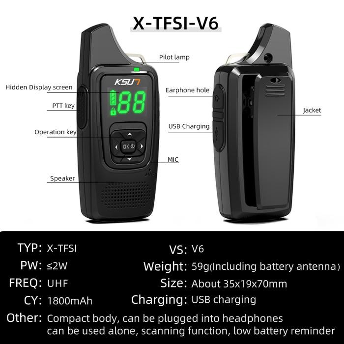 Ksun V6 Mini Walkie Talkie Wireless Device Communication Radio Dua Way Terlaris