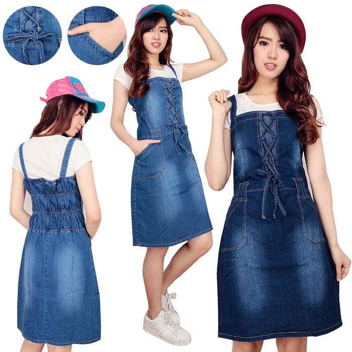 Sb Collection Dress Midi Azzora Overall Jeans Wanita