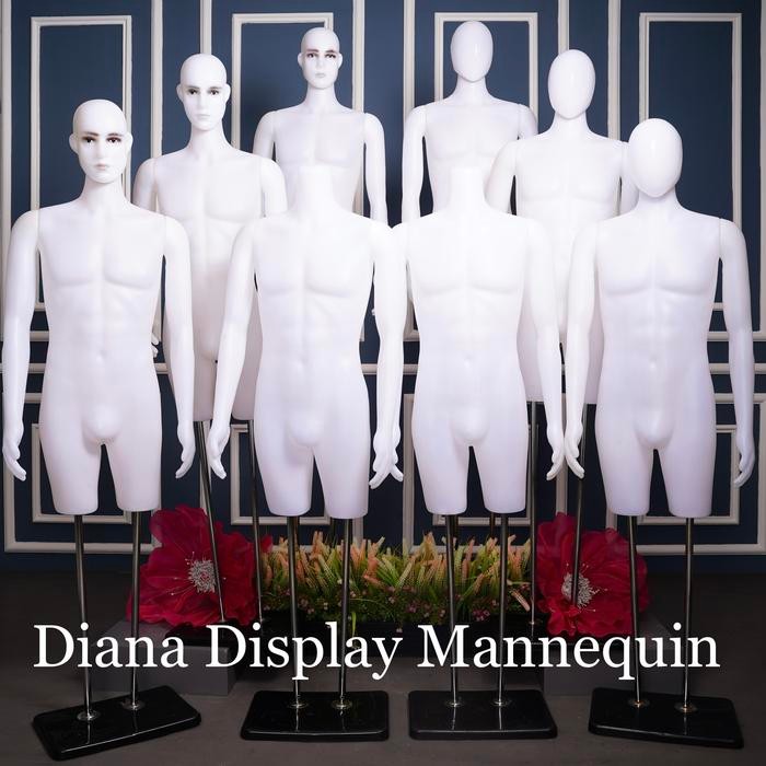 Manekin Bodyfit Pria Dewasa Plastik Dengan Tiang Penyangga - Patung Baju Pria Atasan Dan Celana -