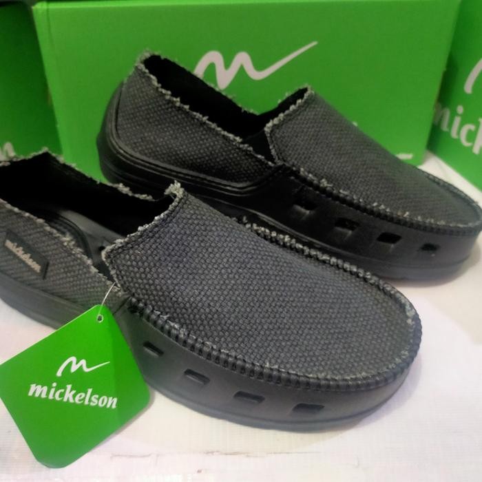 Terbaru Sepatu Slip On Pria Karet Karung Mickelson Hitam Original