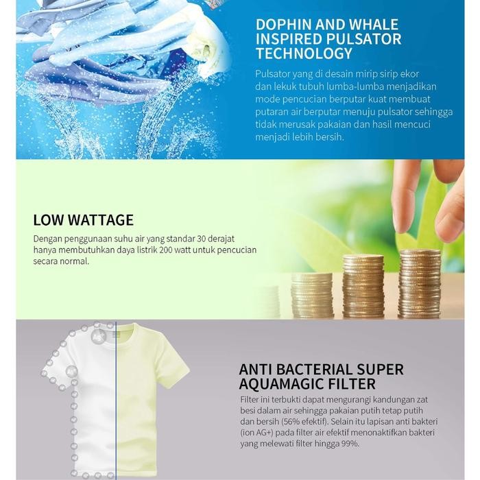 SHARP ES-T1090 Mesin Cuci Twin Tube Dolphiave 10 Kg Low Watt