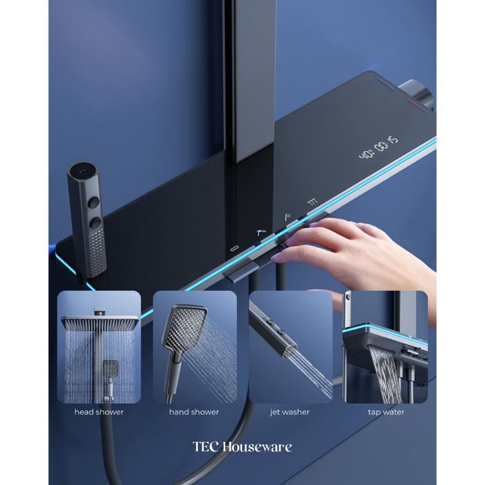 

TECOSIRIS Shower Kamar Mandi Satu Set Shower Set Sistem Pancuran Dital Panas Dingin Brass Luxury LED